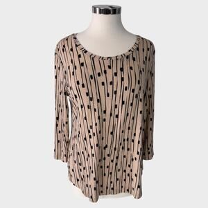 JM Collection Brown Print 3/4 SLeeve Top Rayon Spandex Medium MP Petite
